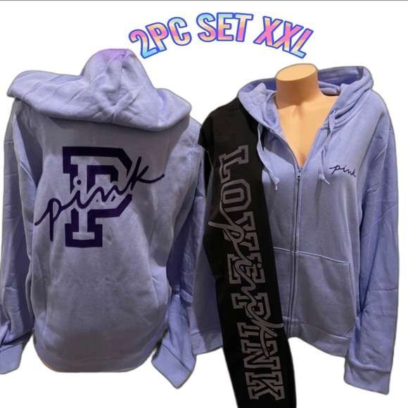 NEW VICTORIAS SECRET PINK FULL ZIP OR PULLOVER HOODIE & LEGGINGS 2PC SET - Picture 2 of 6